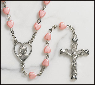 Pink Heart-Shaped Bead Rosary